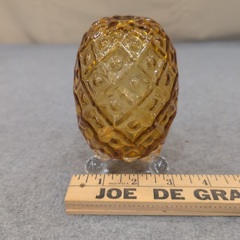 Fenton Amber Pineapple Art Glass Egg Three Footed Decorative Paperweight MCM - Picture 6 of 7